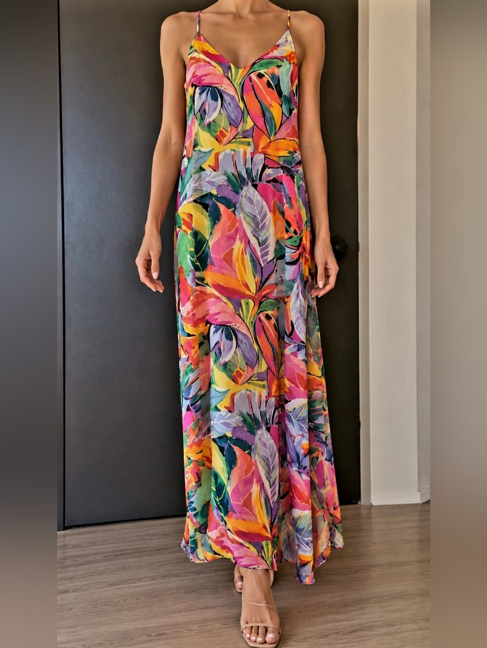 Nicole Miller Vibrant Multicolor Leaf Print Dress